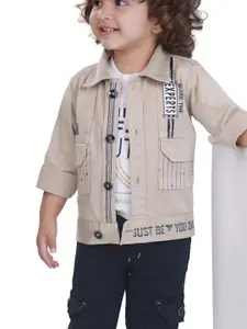 BAESD Boys Printed Shirt Collar Neck Long Sleeves Cotton Blend Shirt With Trousers