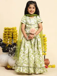 Cutiekins Girls Printed Ready to Wear Cotton Lehenga & Blouse With Dupatta
