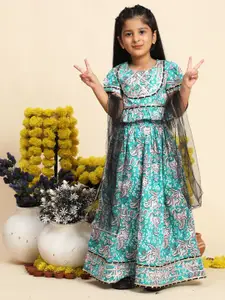 Cutiekins Girls Printed Cotton Ready to Wear Lehenga & Blouse With Dupatta