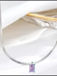 V FASHION JEWELLERY Sliver-Plated Stone-Studded Pendant With Chain