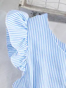 INCLUD Girls Sky Blue Striped Flutter Sleeve A-Line Dress