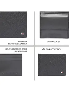 Tommy Hilfiger Men Geometric Textured Leather Two Fold Wallet