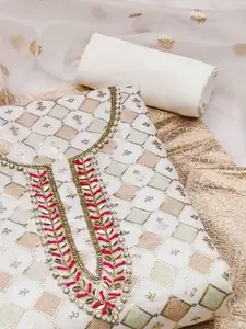 Peachmode Geometric Printed Beads and Stones Unstitched Dress Material