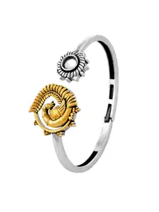 Voylla Qasbah Mayura Silver-Plated Oxidised Cuff Bracelet