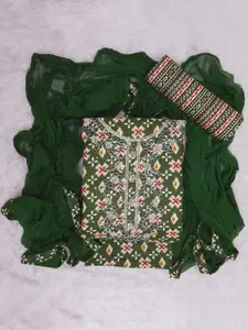 Peachmode Floral Printed Beads and Stones Unstitched Dress Material