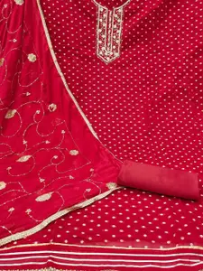 Peachmode Floral Woven Design Beads and Stones Silk Chiffon Unstitched Dress Material