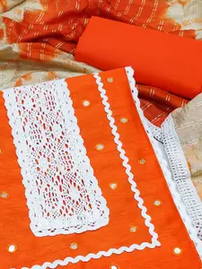 Peachmode Abstract Printed Mirror Work Pure Cotton Unstitched Dress Material