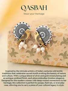 Voylla Silver-Plated Beaded Qasbah Panchii Oxidised Two Tone Finger Ring