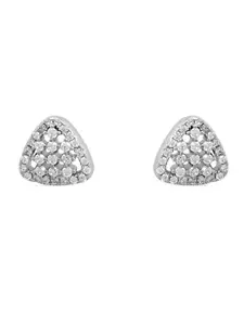 Zavya 925 Sterling Silver Rhodium-Plated Cubic Zirconia Studded Triangular Studs