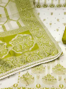 KIMISHA FloralWoven Design Beads and Stones Pure Cotton Unstitched Dress Material