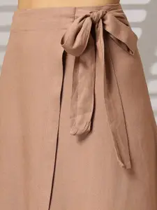 The Roadster Lifestyle Co Women Tie Up Midi Wrap Linen Skirt