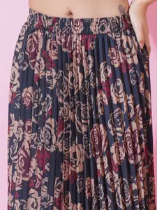 ZWERLON Women Floral Printed Pleated Midi Skirt