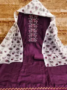 KALINI Ethnic Motifs Sequinned Embroidered Pure Cotton Unstitched Dress Material