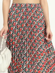 ZWERLON Women Printed Flared A-Line Maxi Skirt