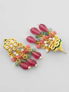 DASTOOR Gold Plated Kundan Studded & Beaded Necklace & Earrings