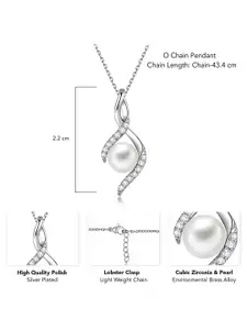 Peora Silver Plated Cubic Zirconia-Stone Studded & Pearls Pendant With Chain
