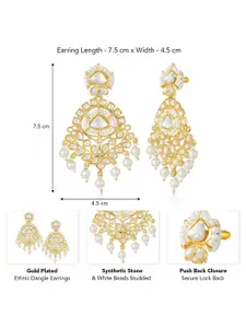 Peora Gold-Plated Stone Studded & Beaded Drop Earrings