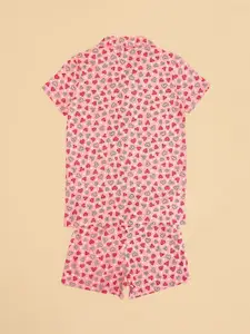 Pantaloons Junior Girls Conversational Printed Lapel Collar Night suit