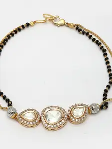 NVR Gold-Plated AD Stone Studded & Beaded Bracelet Mangalsutra