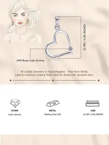 LeCalla Silver-Plated 92.5 Sterling Silver Diamond Sparkling Zirconia Open Heart Pendant