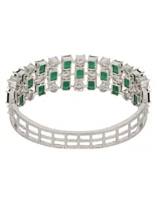 ANIKAS CREATION Silver-Plated American Diamond Studded Bangle-Style Bracelet