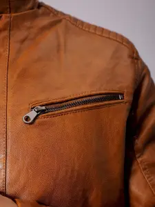 The Indian Garage Co Men Zip-Front Panelled Faux Biker Jacket with Insert Pockets