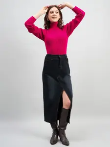 RVK Women Ribbed Turtle Neck Pullover Sweaters