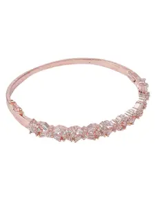 ANIKAS CREATION Gold-Plated American Diamond Floral Design Openable Bangle-Style Bracelet