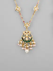 DASTOOR Gold Plated Kundan Stone Studded & Beaded Necklace and Earrings