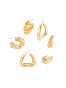 Jewels Galaxy Set Of 3 Gold Plated Contemporary Half Hoop Earrings