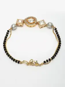 NVR Gold-Plated AD Stone Studded & Beaded Bracelet Mangalsutra