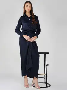 Bindigasm Satin Long Sleeves Shirt With Pearl StoneDrape Skirt Co-Ords