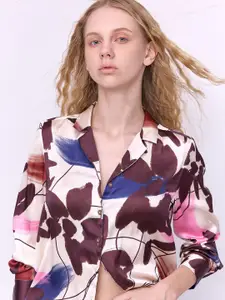 COVER STORY Women Cuban Collar Abstract Printed Casual Shirt