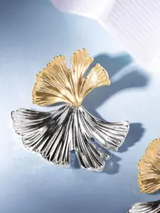 Rubans 18K Gold-Plated Dual Tone Petal Leaf Stud Earrings in Gold & Silver Finish