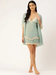 Ms.Lingies Women Net Baby Doll Nightwear With Robe