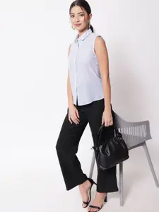 CHARMGAL Women Classic Spread Collar Vertical Striped Cotton Slim Fit Casual Shirt