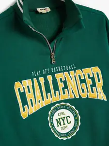 Koton Boys Alphanumeric Printed Mock Collar Cotton Pullover Sweatshirt