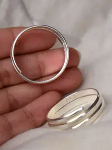 BeAbhika Silver-Plated 925 Sterling Silver Double-Stacked Adjustable Toe Rings