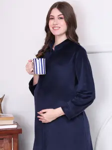 Secret Wish Women Mandarin Collar Maternity Maxi Nightdress