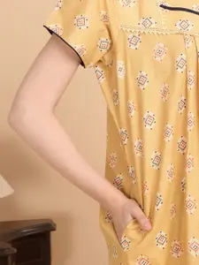Sweet Dreams Women Printed Round Neck Pure Cotton Maxi Nightdress