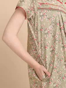 Sweet Dreams Women Pure Cotton Floral Printed Maxi Nightdress