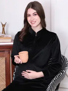 Secret Wish Women Velvet Woolen Maternity Maxi Nightdress