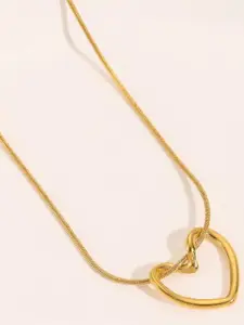 SUBHAGALANKAR 18KT Gold-Plated Stainless Steel Heart Shaped Pendant With Chain