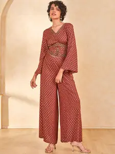 Global Desi Polka Dot Printed Top With Palazzos