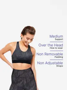 Domyos By Decathlon Women Black Medium Support Racer Back Sports Bra