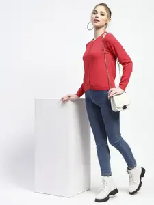 Madame Women Solid Ribbed Cardigan Sweater