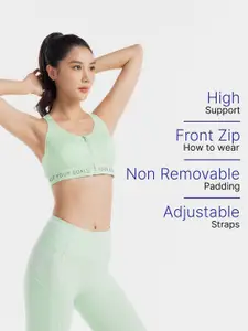 Domyos By Decathlon Women Green High Support Front-Zip Sports Bra