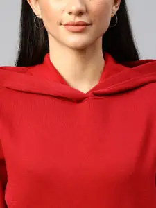 Xpose Women Solid Hood Wool Pullover Sweatshirt