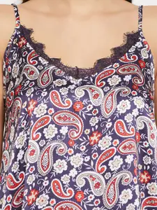 Clovia Printed Satin Nightdress & Robe