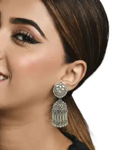 9blings Silver Plated Cubic Zirconia Studded Dome Shaped Jhumkas
